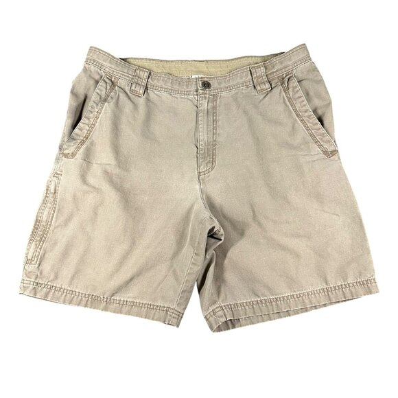Columbia Mens 36 Khaki Brown Cotton Flat Front Chino Shorts Pockets - Picture 1 of 13